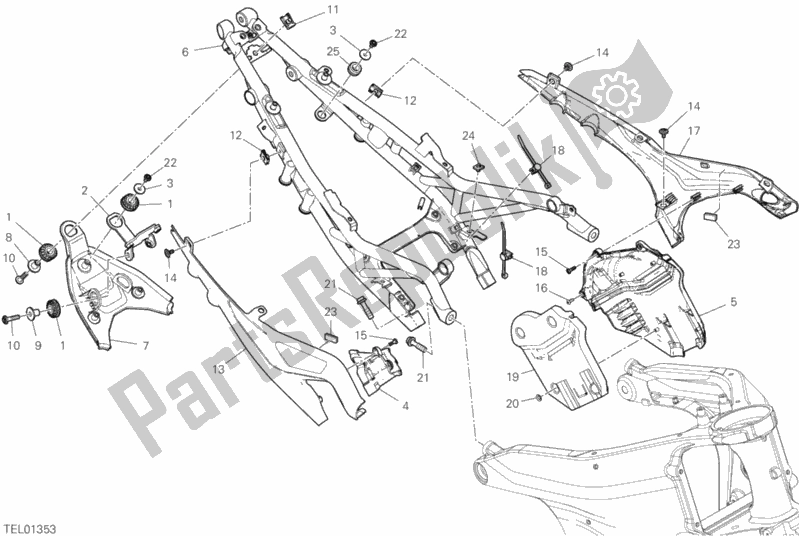 All parts for the Rear Frame Comp. Of the Ducati Streetfighter V4 1103 2020